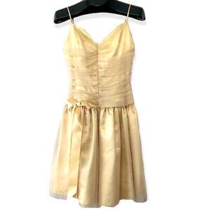 Jessica McClintock Gunne Sax Gold Glitter Ruched Sweetheart Neck Mini Dress